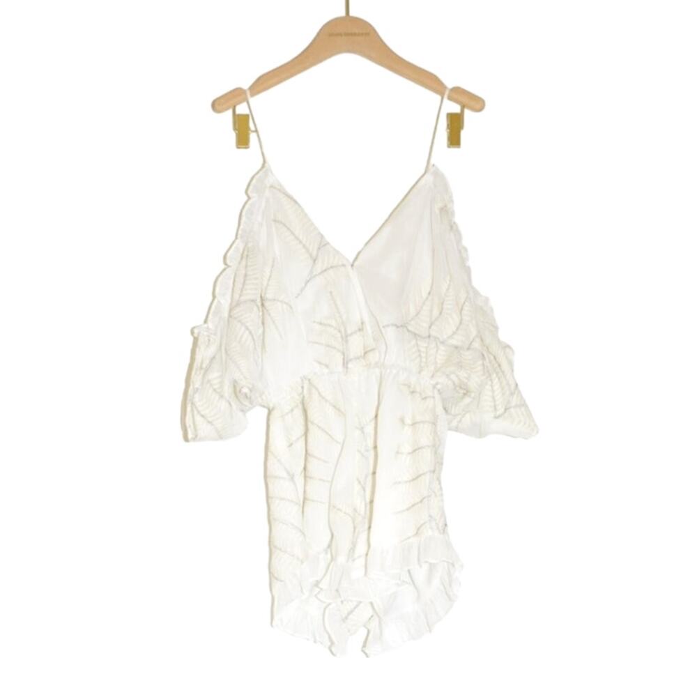 Lovers and Friends - Malia Romper in Ivory with Silver Embroidery / Size XS